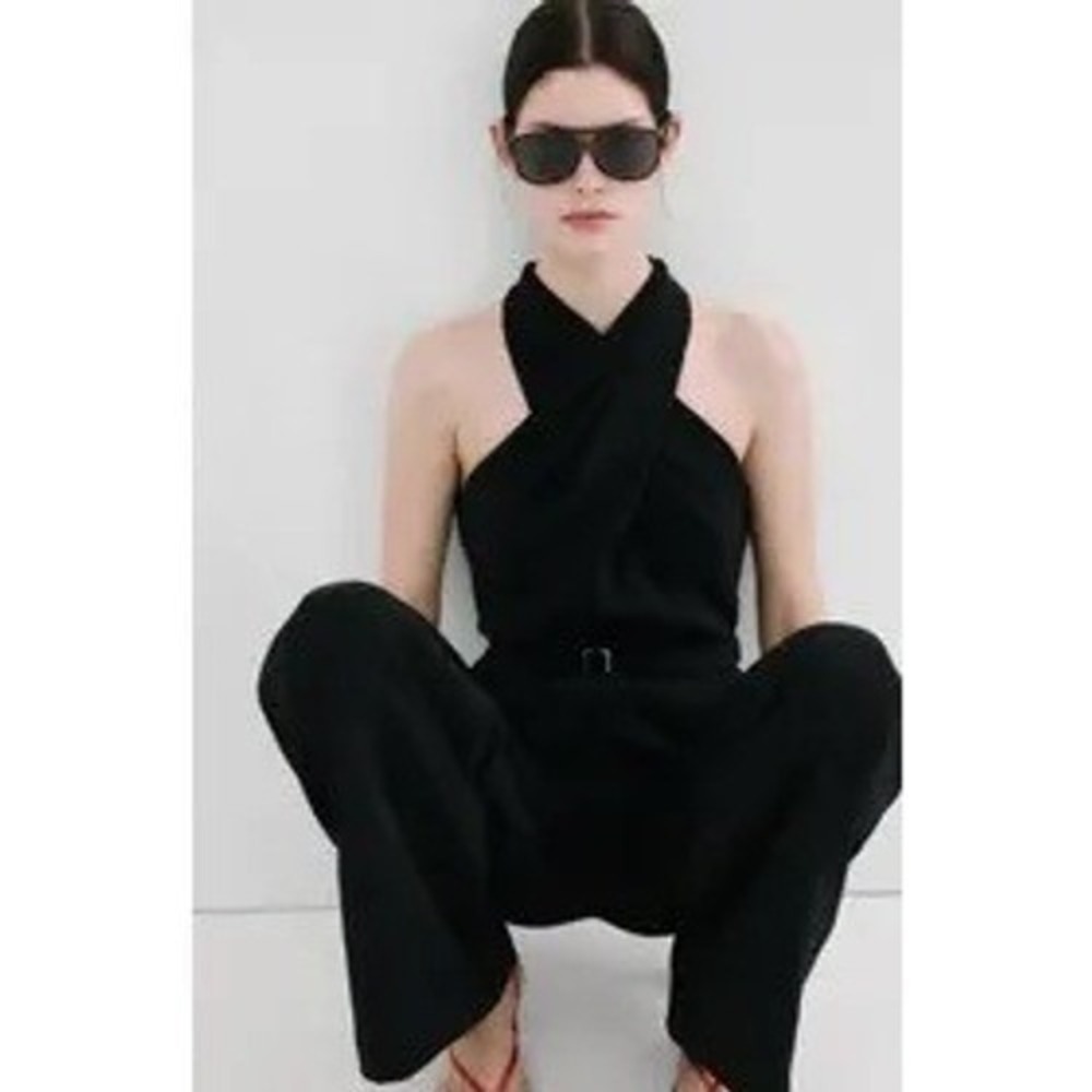 BNWT MANGO Mono Jane Black Cross-Over Jumpsuit, Reg $140 - Picture 5 of 7